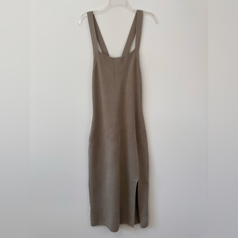 Abercrombie & Fitch Large Elevated Knit Midi Dress Taupe Crossback Square Neck